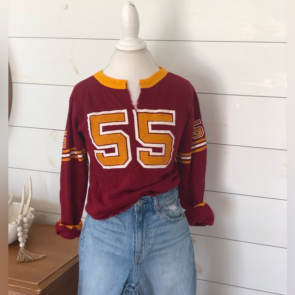 Vintage football cropped sweatshirt crimson and gold XS - Picture 2 of 14